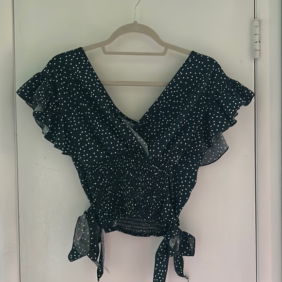 Dark Green Polka Dot Top - Picture 1 of 5